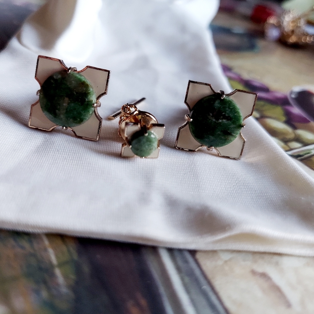 Cuff Link Set Aventurine & Enamel Tie Tack Lapel Pin Set + Box